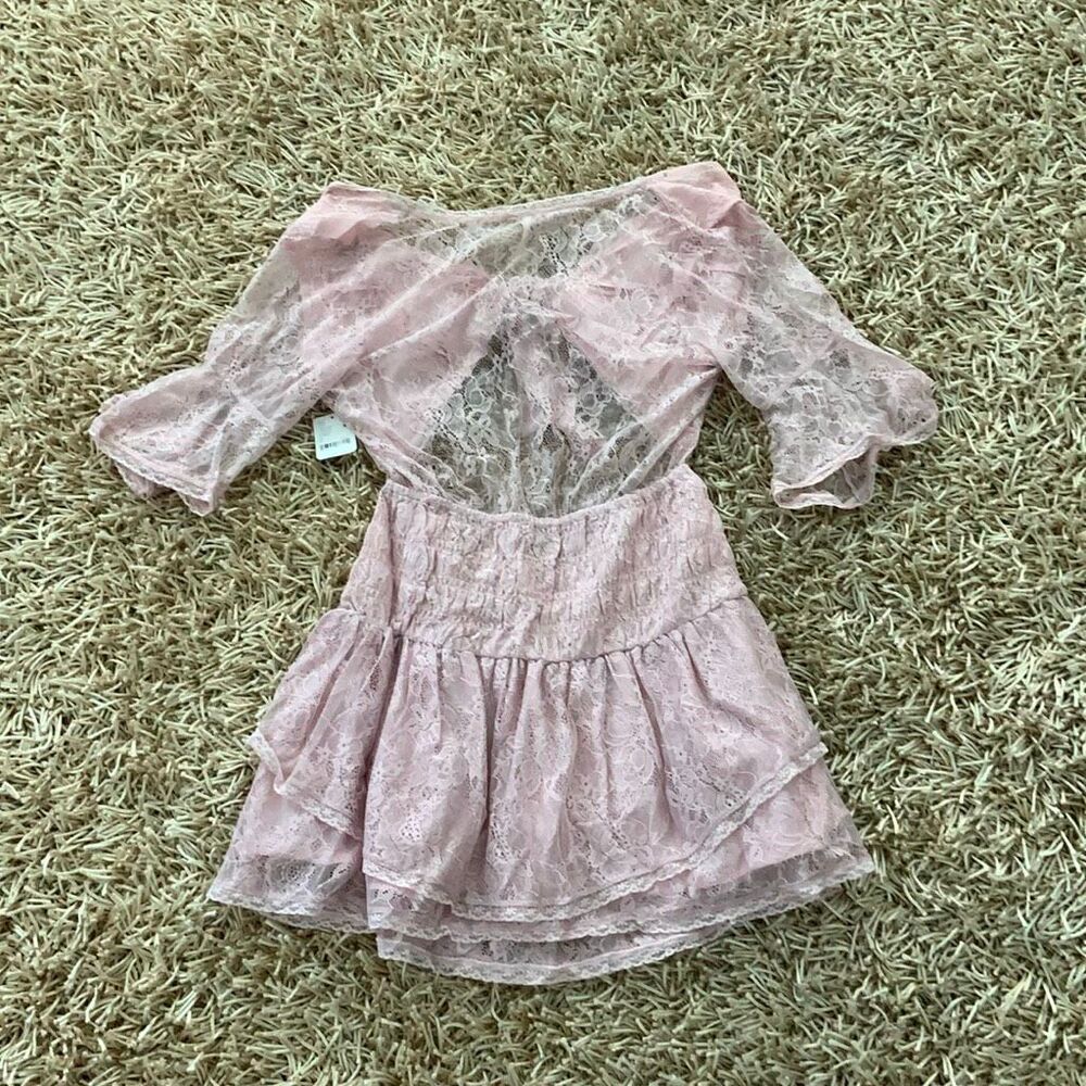 Free People Lala Lace Mini Dress Size L - Picture 9 of 9